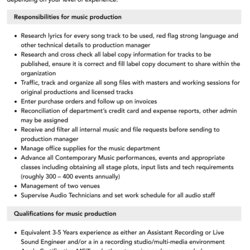Perfect Music Production Job Description Velvet Jobs