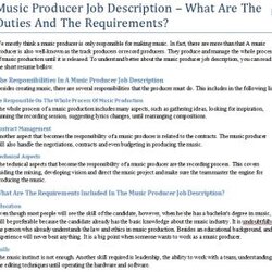 Wonderful Music Producer Job Description What Are The Duties And Responsibilities