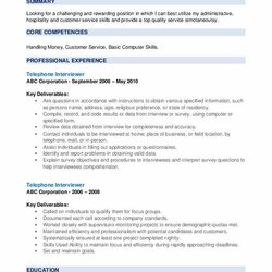 Out Of This World Telephone Interviewer Resume Samples Example Skills Marketing Research