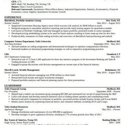 The Highest Quality Investment Banking Resume Templates In Word Illustrator Tufts Management