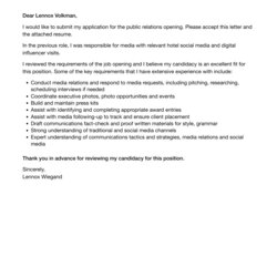 Out Of This World Public Relations Cover Letter Pr Template