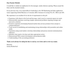 Sterling Manager Media Relations Cover Letter Velvet Jobs Template