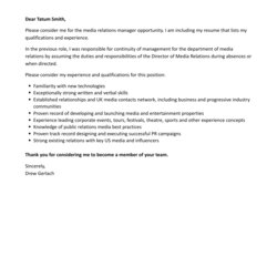 Fine Media Relations Manager Cover Letter Velvet Jobs Template