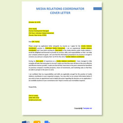 Superb Free Media Relations Coordinator Cover Letter Template Word Doc