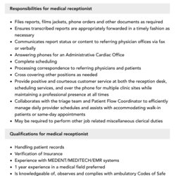 Fantastic Medical Receptionist Job Description Velvet Jobs