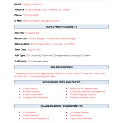 Wonderful Free Receptionist Job Description Template Sample Word Accountant Coo Therapist Bookkeeper