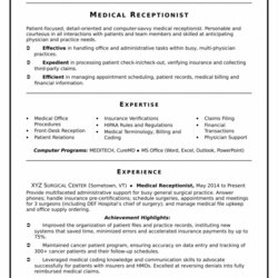 Printable Medical Receptionist Job Description Template Example Resumes Objective Coding Billing Spreadsheet