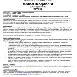 Superb Medical Office Front Desk Receptionist Job Description Resume Officer Duties Clerk Fresh