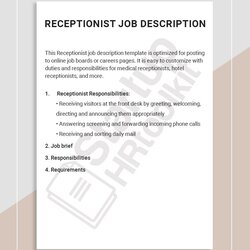 Very Good Receptionist Job Description Jobs Posting Duties Coo Responsibilities Butler
