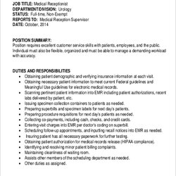 Sublime Free Medical Receptionist Job Description Samples In Ms Word Summary Sample