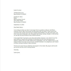 Preeminent Church Resignation Letter Template Free Sample Example Format Deacon Width