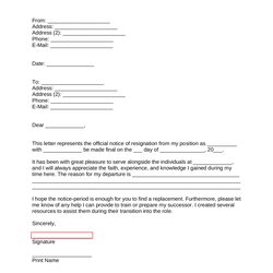 Worthy Free Church Religious Group Resignation Letter Template With