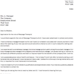 Cool Massage Therapist Cover Letter Example