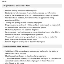 Sublime Diesel Mechanic Job Description Velvet Jobs