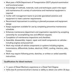 Marvelous Diesel Mechanic Job Description Velvet Jobs