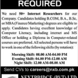 Internet Researcher Job Advertisement Pakistan