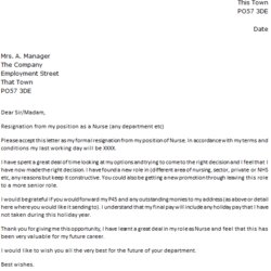 Nurse Resignation Letter Example Nursing Rn Template Letters Format Cancel Job