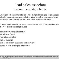 Matchless Lead Sales Associate Recommendation Letter Experience Assistant Accountant Medical Account