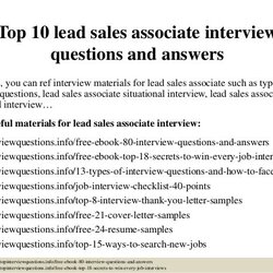 Peerless Top Lead Sales Associate Interview Questions And Answers