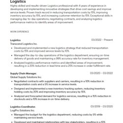 Fantastic Logistics Resume Examples With Guidance Sample