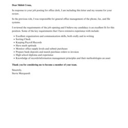 Office Clerk Cover Letter Velvet Jobs Template