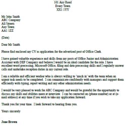 Marvelous Office Clerk Cover Letter Example Job Application Plumber Municipality