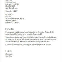 Spiffing Resignation Letter Examples Sample Templates Example Elementary Teacher