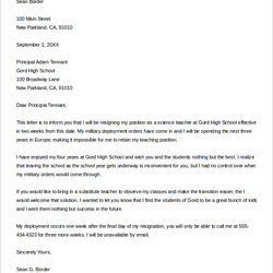 Excellent Teacher Resignation Letter Template Business Sample Teachers Examples Word Principal Letters