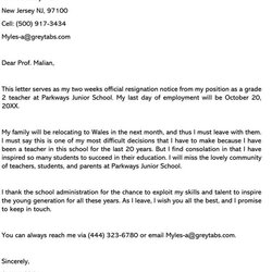 Fine Letter Of Resignation Template Teacher