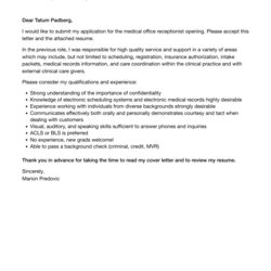Spiffing Medical Office Receptionist Cover Letter Velvet Jobs Template