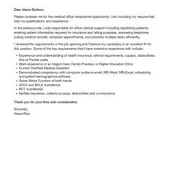 Medical Office Receptionist Cover Letter Velvet Jobs Template