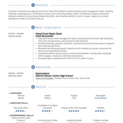 Perfect Hotel Front Desk Resume Template Image