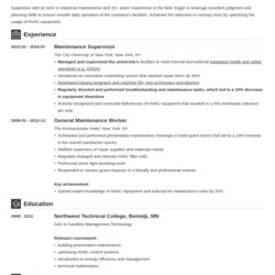 Maintenance Resume Examples For Worker Supervisor Example Subscribers Template Iconic