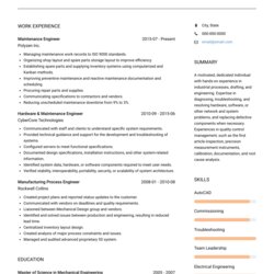 Tremendous Maintenance Engineer Resume Samples And Templates Electronics Sample Examples Chloe