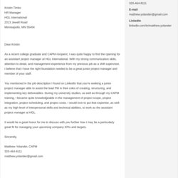 Perfect Project Manager Cover Letter Examples For Accountant Internship Experience Wallace