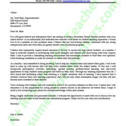 Sterling High School Teacher Cover Letter Sample Secondary Application Examples Resume Example Samples Leaver