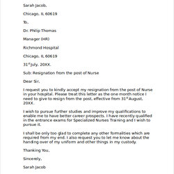 Brilliant Free Sample Resignation Letter Templates In Ms Word Nurse